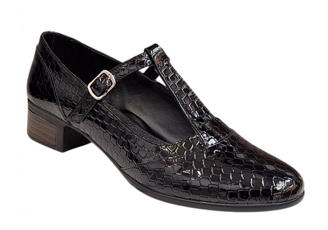 Pantofi dama cu bareta pentru dans - Model Negru din piele naturala Croco STD23CRN